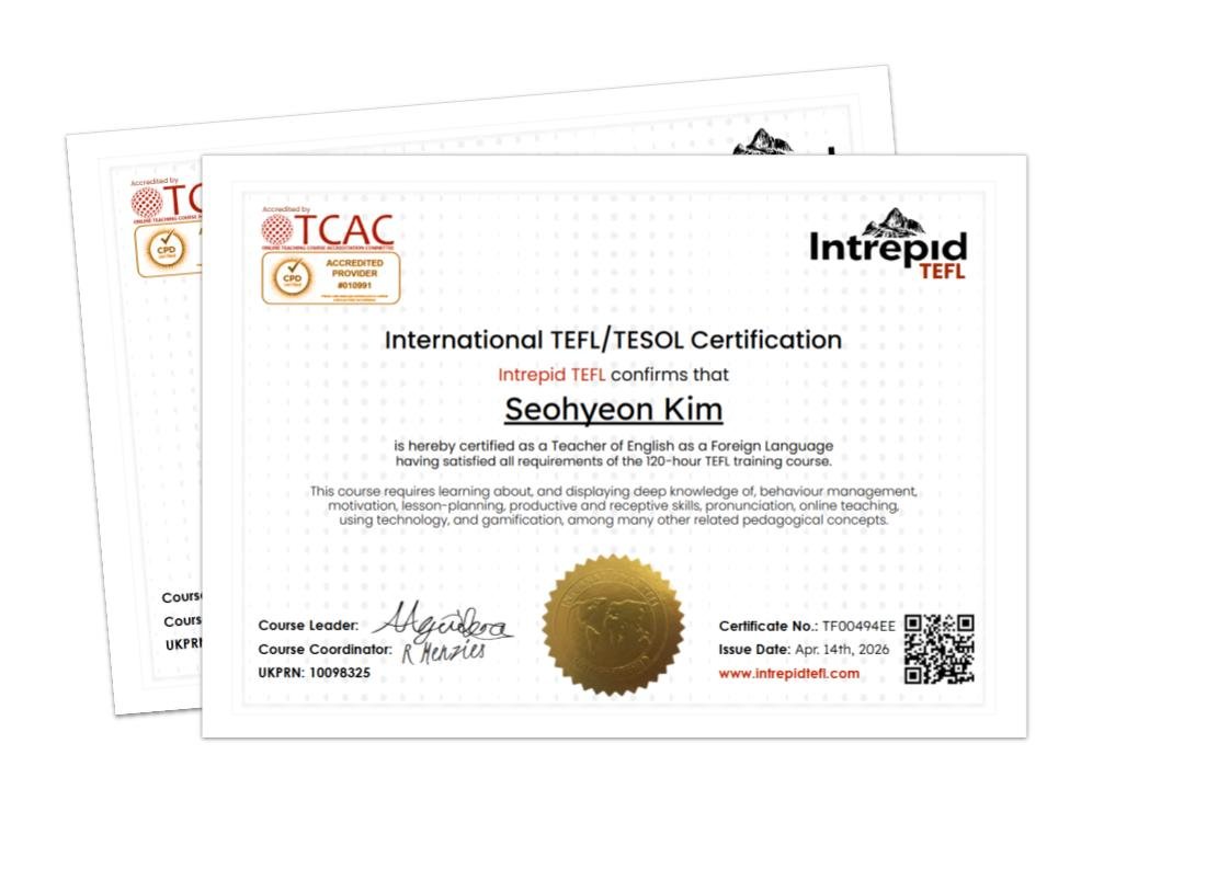 Examples of IntrepidTEFL digital TEFL certificates