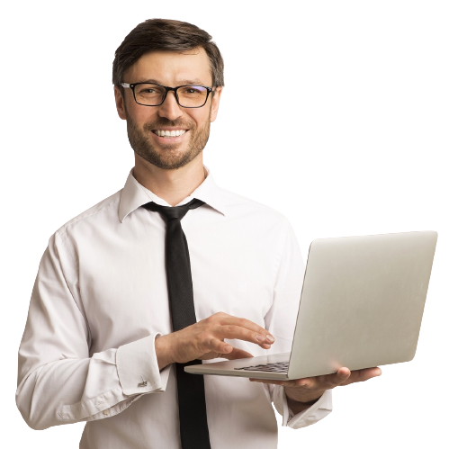 Man holding a laptop while standing