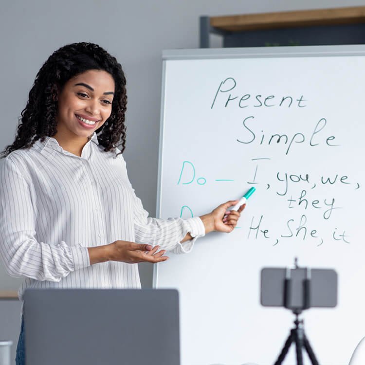 Online teacher recording or delivering a lesson